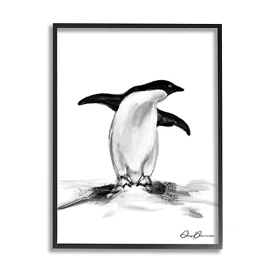 Stupell Industries Adorable Penguin On Snow Mound Arctic Tuxedo Bird in Frame Wall Art