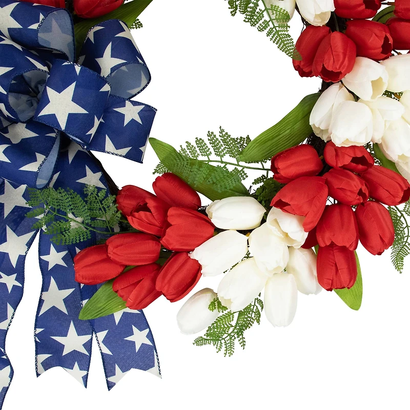 24" Red, White & Blue Patriotic Tulip Wreath with Bow