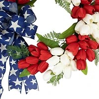 24" Red, White & Blue Patriotic Tulip Wreath with Bow