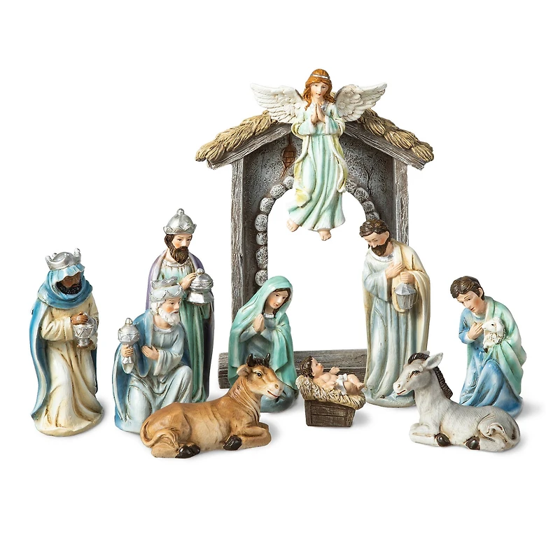 Glitzhome® Deluxe Blue Nativity Figurine Set