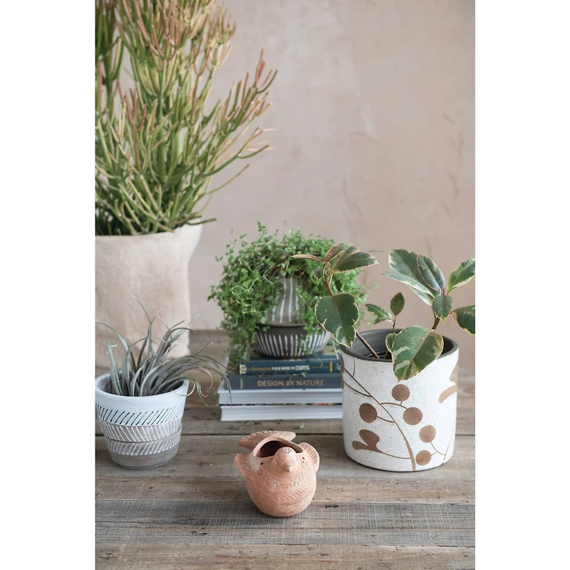 Hello Honey® 8" Terra Cotta Bird Planter with Engraved Designs