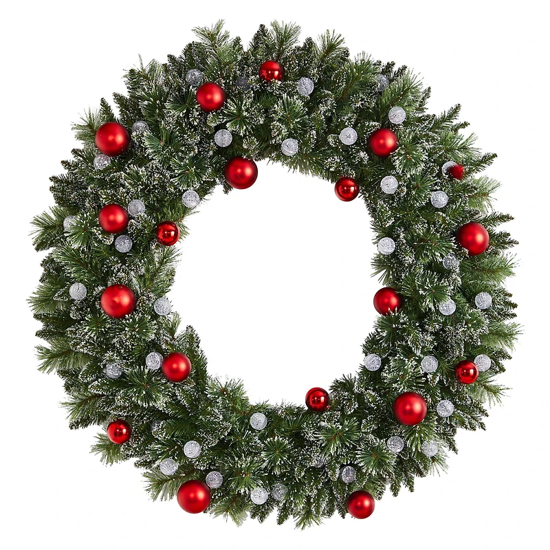 4ft. Oversized Pre-Lit Frosted Holiday Christmas Wreath with Ornaments