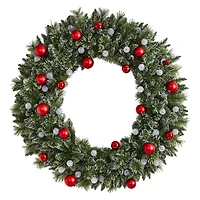 4ft. Oversized Pre-Lit Frosted Holiday Christmas Wreath with Ornaments