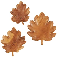 Brown Teak Wood Leaf Tray Set