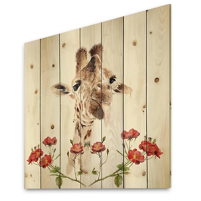 Designart - Portrait of A Giraffe With Flowers II