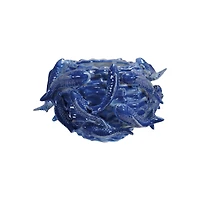 Hello Honey® 4" Round Handmade Stoneware Blue Planter with 3D Fish in Reactive Glaze