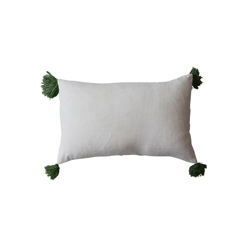 Hello Honey® 22" Natural & Green Cotton Embroidered Lumbar Pillow