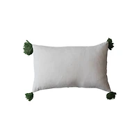 Hello Honey® 22" Natural & Green Cotton Embroidered Lumbar Pillow