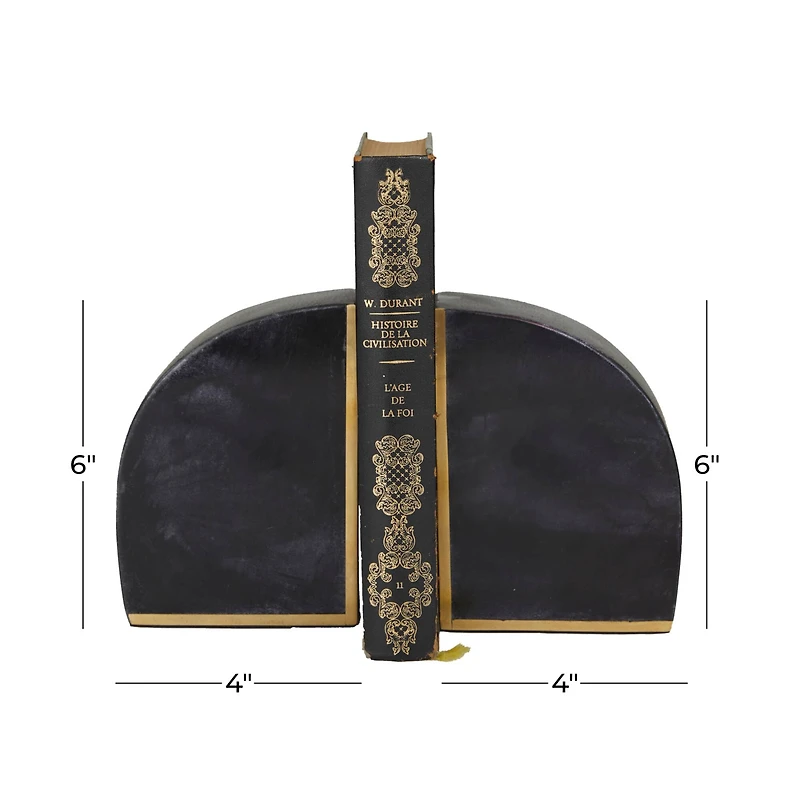 CosmoLiving by Cosmopolitan Set of 2" Black Marble Glam Bookends, 6" x 4" x 2"