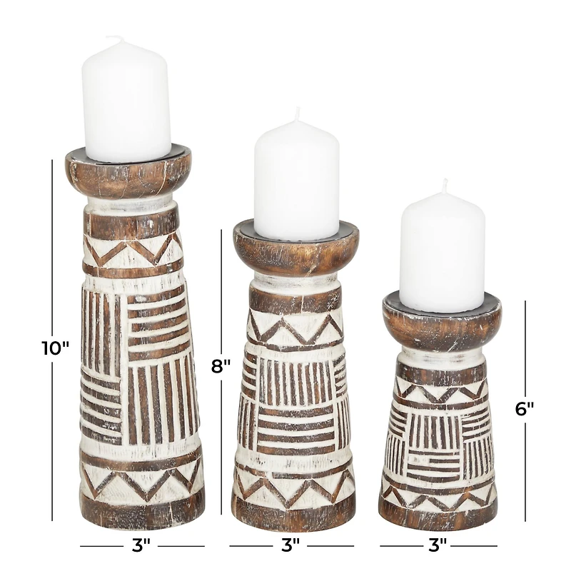 Brown Eclectic Candle Holder Set