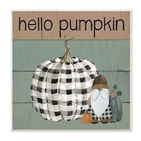 Stupell Industries Hello Pumpkin Rustic Greeting Patchwork Plaid Gnome,12" x 12"