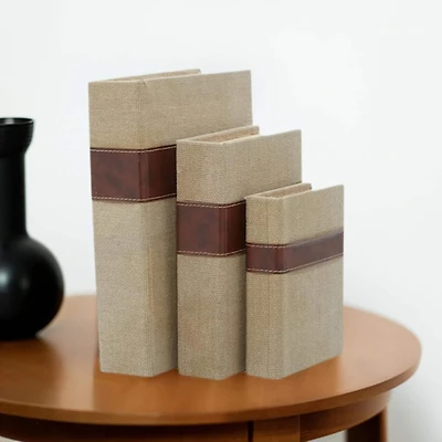 Beige & Brown Traditional Rectangular Wooden Book Set