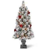 4ft. Pre-Lit Snowy Bristle Pine Flocked Artificial Christmas Tree in Silver Urn, Clear Lights