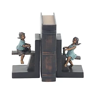 8" Brown Polystone Playing Children Bookends