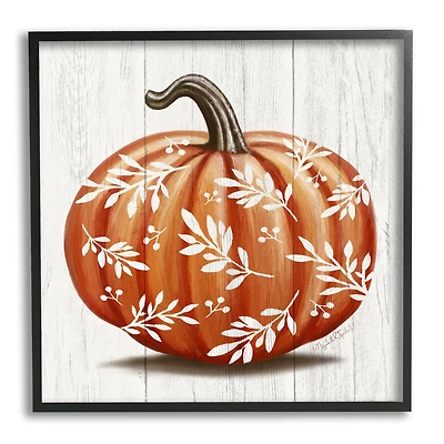 Stupell Industries Orange Fall Botanical Pumpkin Framed Giclee Art