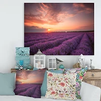 Designart - Sunrise & Dramatic Clouds Over Lavender Field XII
