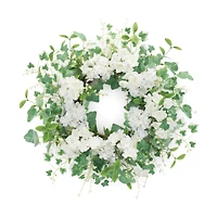 22" White Hydrangea & Ivy Leaf Wreath