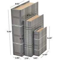 Gray Plaid Faux Leather Faux Book Box Set