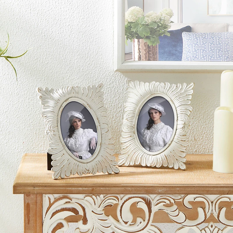 Glitzhome® 2 Pack 4" x 6" White Ornate Resin Tabletop Picture Frames