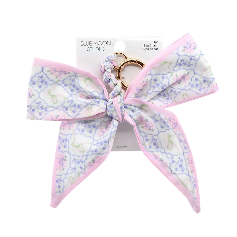 Blue Moon Studio™ Pink Floral Print Bow Bag Charm