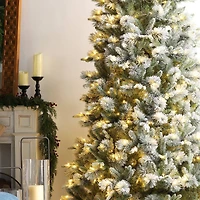 Glitzhome® 7.5ft Pre-Lit Flocked Slim Pine Artificial Christmas Tree, Warm White LED Lights