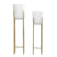 Set of 2 Gold Metal Contemporary Planter, 39", 46"
