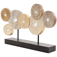 12" Beige Abstract Floral Circle Metal Sculpture Stand