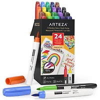 Arteza® Rainbow Colors Permanent Fine & Brush Tip Marker Set