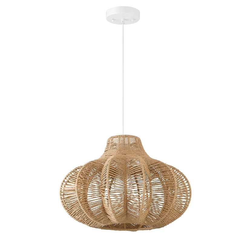 Hello Honey® 17.75" Natural Boho Handwoven Paper Rope & Metal Ceiling Pendant Lamp