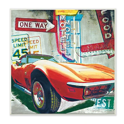 Stupell Industries Vibrant Sports Car Road Sign Pop Art Collage, 12" x 12"