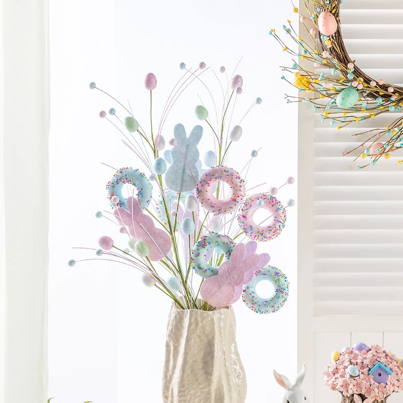 Glitzhome® 28" Easter Glitter Egg, Bunny & Donuts Picks Set