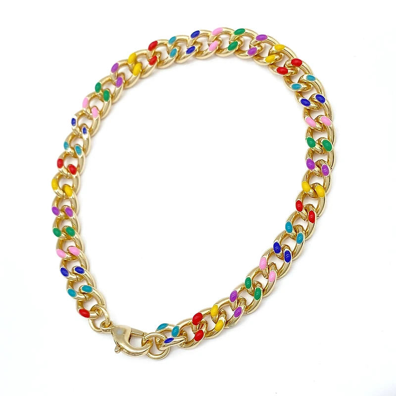 7.5" Rainbow & Gold Enamel Curb Charm Bracelet by Bead Landing™