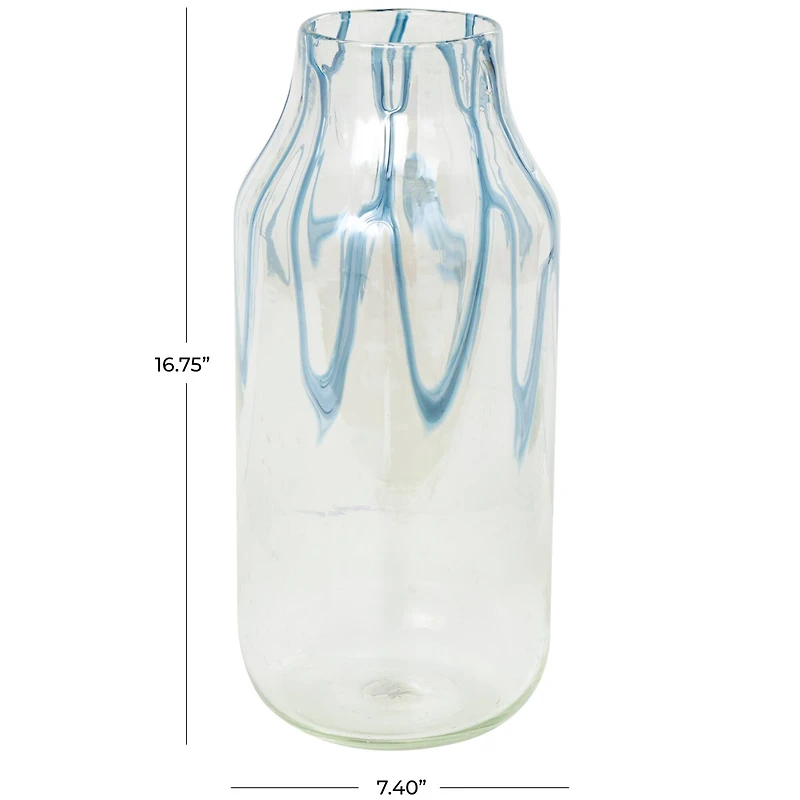 17" Clear Vase with Wavy Blue Design
