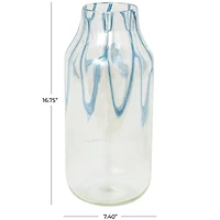 17" Clear Vase with Wavy Blue Design