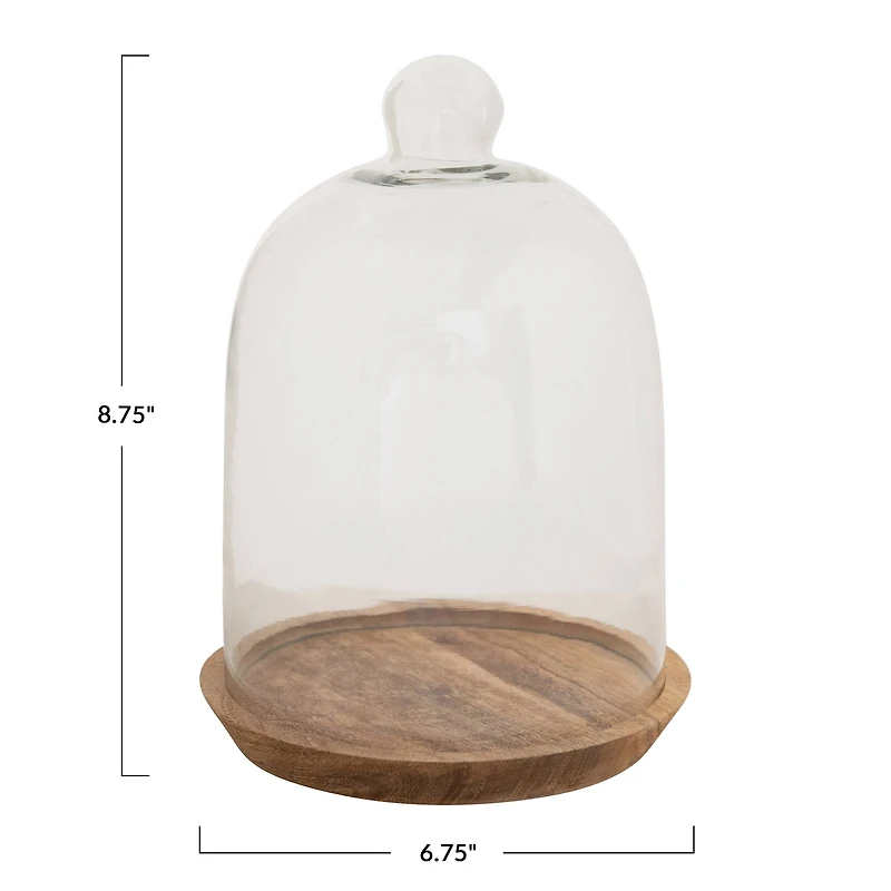Hello Honey® 8.7" Glass Cloche with Mango Wood Base