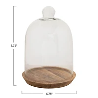 Hello Honey® 8.7" Glass Cloche with Mango Wood Base