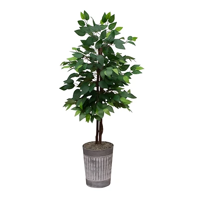 3ft. Artificial Double Trunk Ficus Tree in Metal Planter