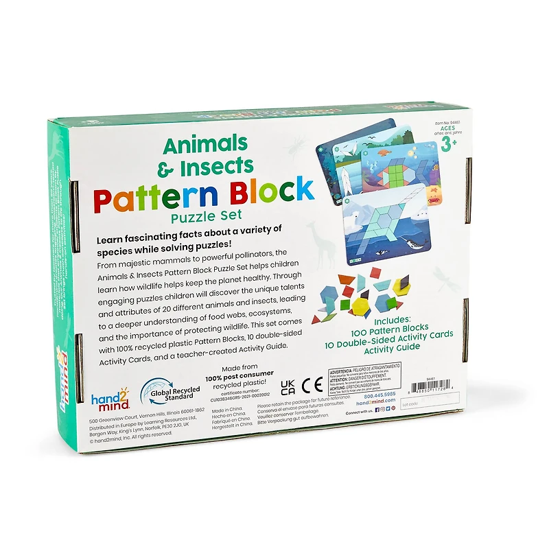 Hand2mind® Animals & Insects Pattern Block Puzzle Set