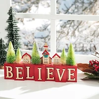 Glitzhome® 14" Christmas Believe House & Brush Trees Table Décor