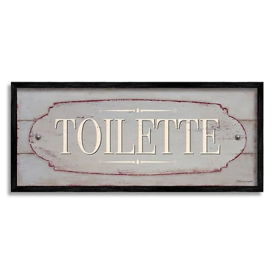 Stupell Industries Rustic Toilette Sign French Farmhouse Traditional Grain Pattern Framed Wall Art