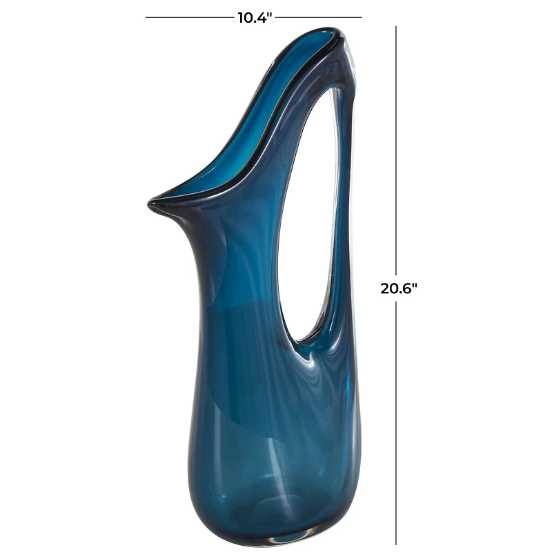 Blue Abstract Glass Vase with Cutout Handle & Elongated Opening
