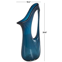 Blue Abstract Glass Vase with Cutout Handle & Elongated Opening