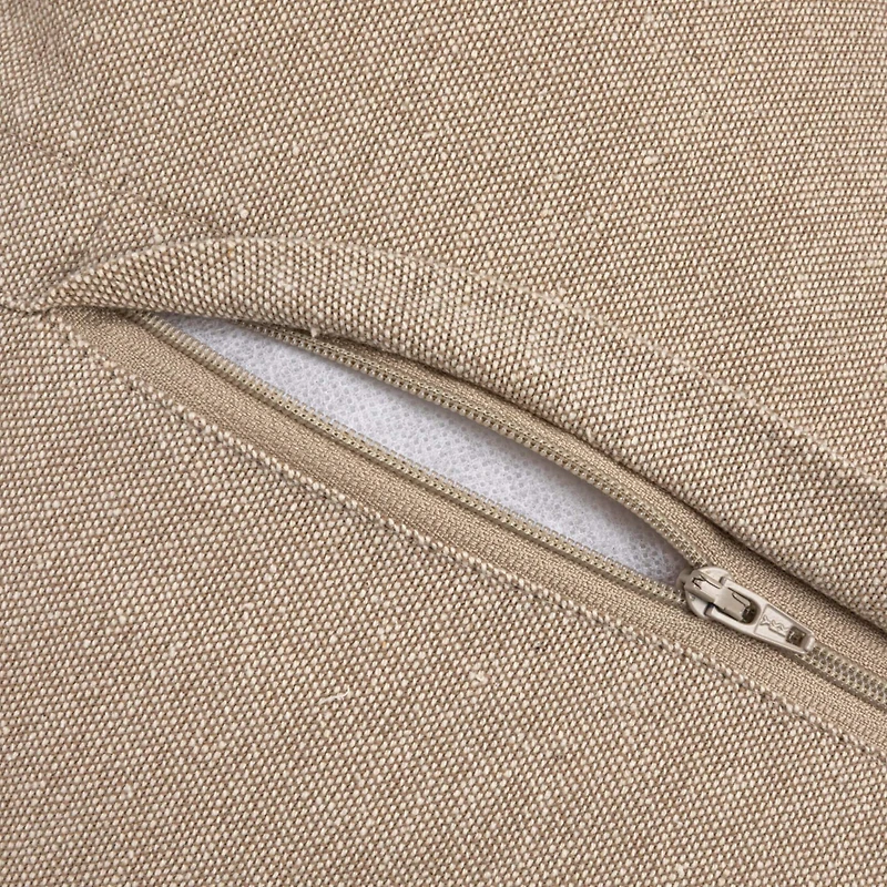 Hello Honey® 18" Beige Stonewashed Woven Cotton Slub Pillow with Pom Pom Trim & Fringe