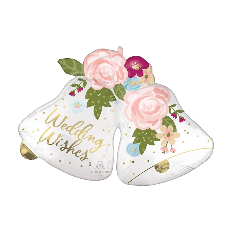 SuperShape™ XL® Satin Wedding Wishes Bells Foil Balloon