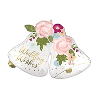 SuperShape™ XL® Satin Wedding Wishes Bells Foil Balloon