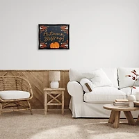 Stupell Industries Autumn Blessings Fall Leaves Pumpkin Framed Floater Canvas Wall Art