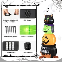 Glitzhome® 8ft. Lighted Halloween Inflatable Stacked Ghost, Black Cat, Witch & Pumpkin Décor