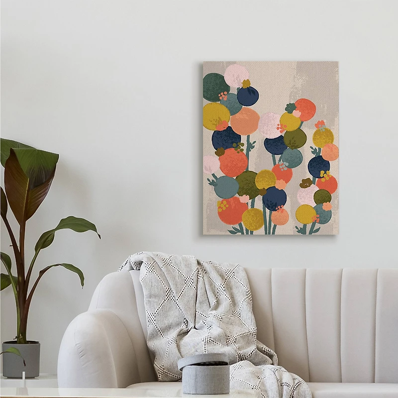 Stupell Industries Organic Shape Flowers Circular Distressed Pattern Canvas Wall Art