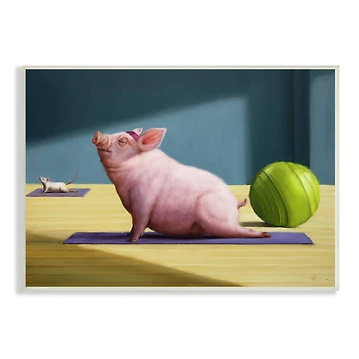 Stupell Industries Pink Pig Doing Yoga Upward Facing Hog Wall Plaque