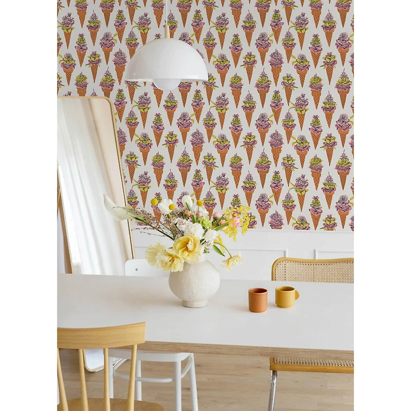 By Dylan M Orange Floral Ice Cream Peel & Stick Wallpaper
